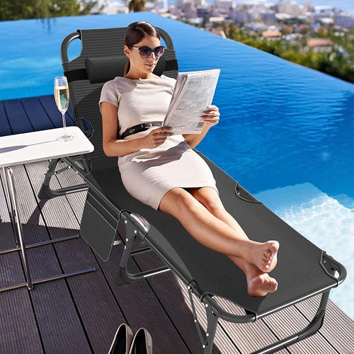 ABORON Patio Lounge Chair, Folding Guest Bed Cot for Adults, 500LB Heavy-Duty Capacity, Portable Extra Bed with Comfort Mat, Quick Fold Design for Indoor Guest Stays & Temporary Use