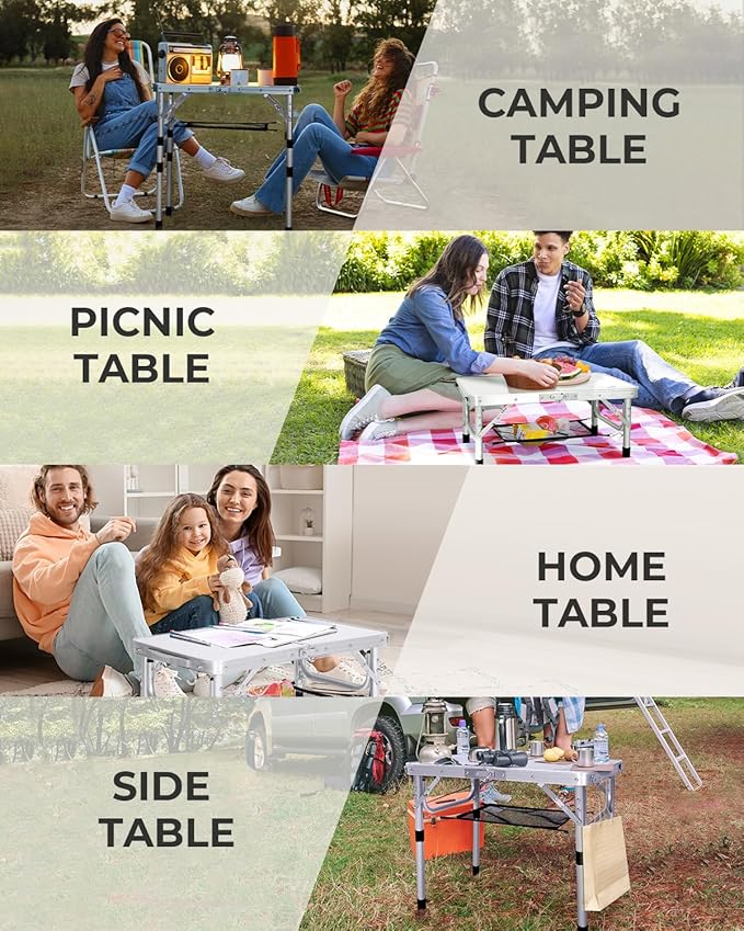 Sportneer Camping Table: Adjustable Height Small Folding Table 23.6" L x 15.7" W 4 Height with Mesh Layer - Compact & Portable Camping Essentials for Outdoor Camp Garden Picnic BBQ Dining Cooking | Adjustable Height, 3 Height, Mesh Layer, Compact, Port...