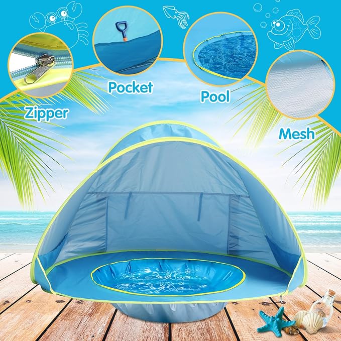 Baby Beach Tent Pop Up Beach Tents Baby Tent for Beach, Portable Shade Pool UV Protection Sun Shelter for Infant