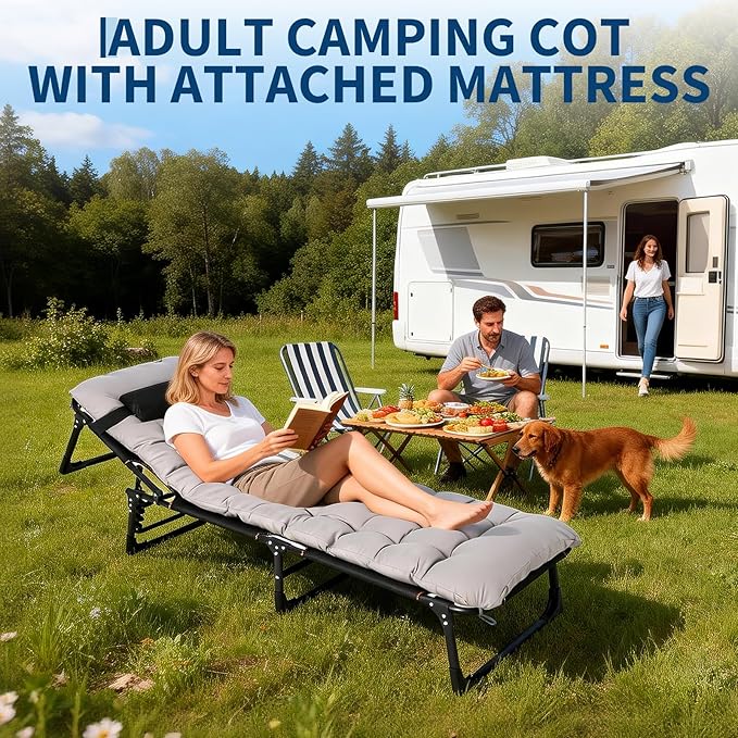 PeakPursuit Portable Camping Cot, Sleeping Cot for Adult, Heavy Duty Folding Cot Max Load 400LBS with Thick Mattress, Camping Bed for Travel Tent Day Bed Outdoor Home Guest Office Nap