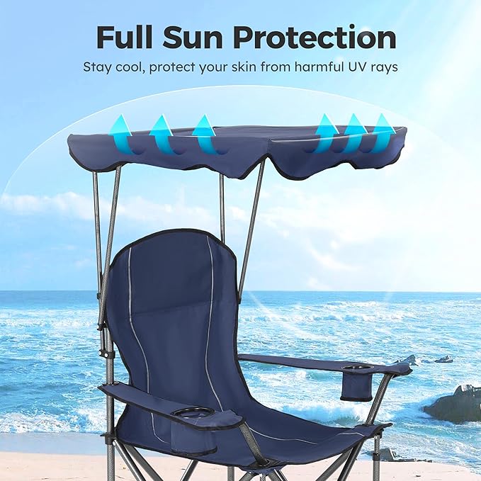 ALPHA CAMP Heavy Duty Canopy Lounge Chair Sunshade Hiking Travel Chair with Cup Holder