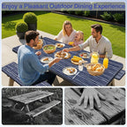 Picnic Table Cover with Bench Covers Camping Essentials Waterproof Windproof Camping Tablecloth with Drawstring Bag, Fitted Rectangle Tables and Seats, 72in, Navy Blue Stripes