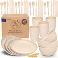 FOODLE Wheat Straw Dinnerware Set - BPA Free & Safety Tested - Unbreakable, Microwave & Dishwasher Safe Dishes - Picnic, RV, Dorm, Camping Plates Cups and Bowls - Great for Kids & Adults - For 4