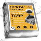 Tarp 12x24 Feet 14 Mil Heavy Duty Waterproof Tarp, Large Multipurpose Cover with Brass Grommets and Reinforced Edges, UV Resistant Thick Poly Tarps for Outdoor Camping Tent Pool Car