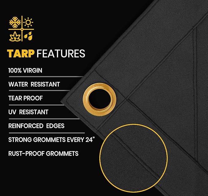 PROTARP Heavy Duty 14 OZ Water Resistant Canvas Tarp, UV Resistant Tarpaulin Cover with Rustproof Brass Grommets, Multipurpose for Canopy, Roof, Camping, Woodpile (Grey 16'X20')