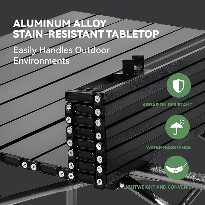 Foldable Camping Table(46.8"x21.6"x27.56") - Roll-Up Portable Design with Carry Bag | Ideal for Camping, Beach, Backyard BBQ, Picnic & Indoor-Outdoor Use (Large)