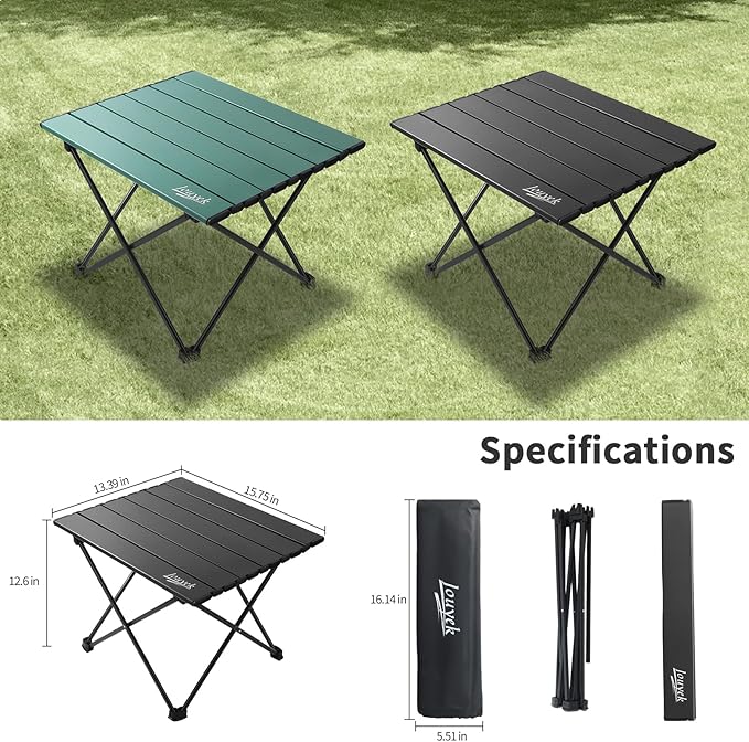 Small Camping Table, Ultralight Aluminum Folding Table with Carrying Bag, Portable & Lightweight Camping Side Table for Outdoor Camping, Picnic, Beach and Fishing, Black