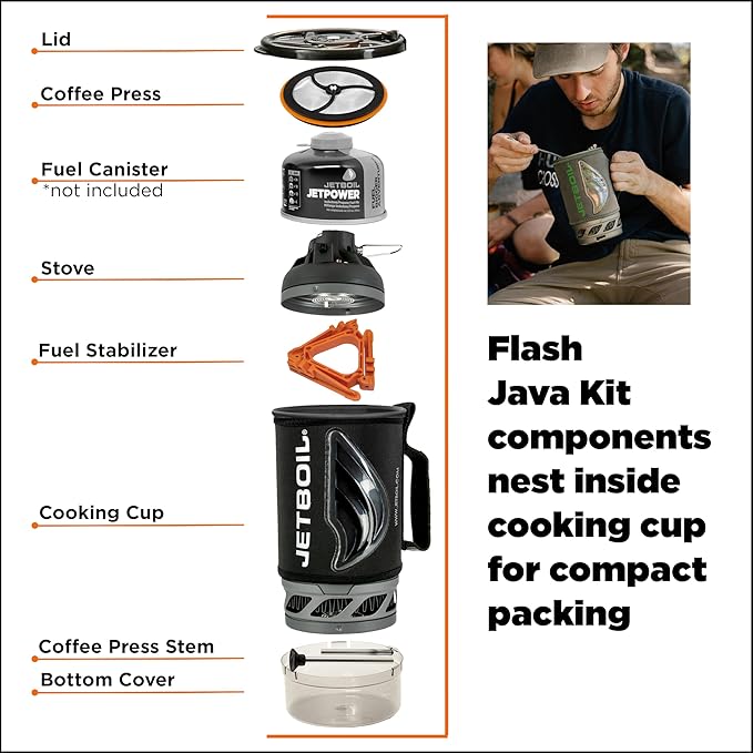 Jetboil Flash Java Kit Camping and Backpacking Stove Cooking System with Silicone French Press Coffee Maker