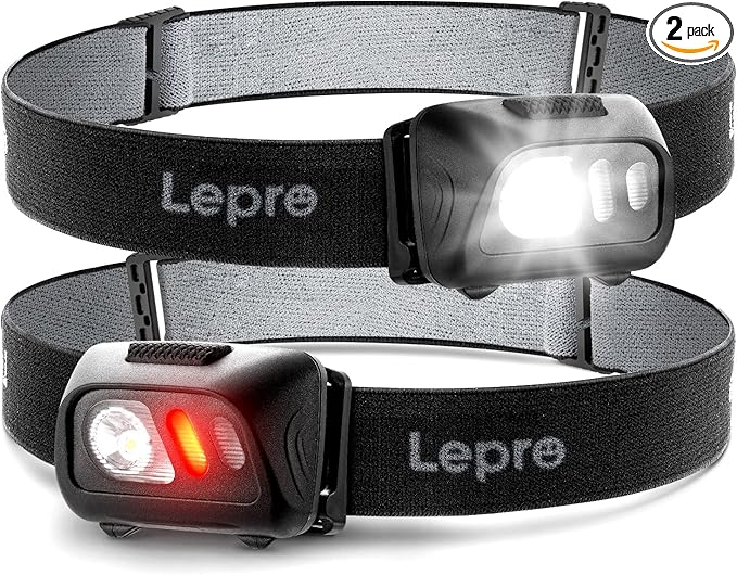 Lepro LED Headlamp Flashlights, 1500Lux Head Lamp with 6 Lighting Modes and Red Light, IPX4 Waterproof Headlamp for Camping Hiking Backpacking Fishing, Adjustable Headband Suit for Adults Kids 2 Pack