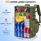 Insulated Cooler Backpack, 40L Leakproof Backpack with Double Compartments for Men & Women, Large Lunch Cooler for Camping, Beach, Travel, Picnic, Up to 48 Cans