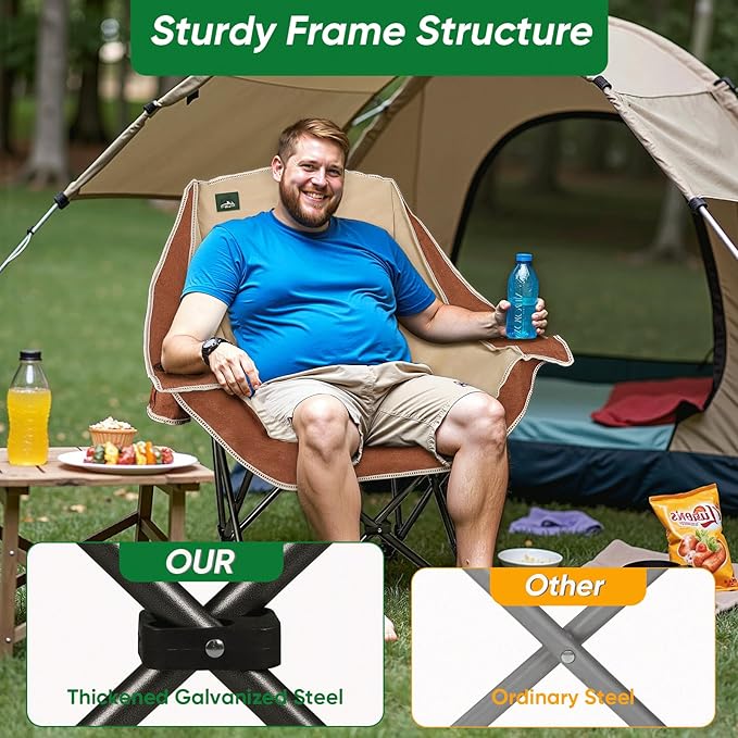 Northroad Oversized Foldable Camping Chair, Outdoor Padded Lawn Chair w/Cup Holder,Carry Bag for Beach, Hiking, and Picnics,Heavy-Duty 300-lbs Capacity, Purple