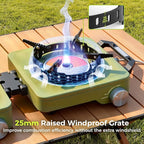 MoKo Propane Camping Stove 2 Burner, 36,000 BTU Infrared & Open Flame Hybrid, Windproof Folding Portable Outdoor Gas Cooking Kit with Frying Pan & Carry Bag For RV, Tailgating, Survival, Green