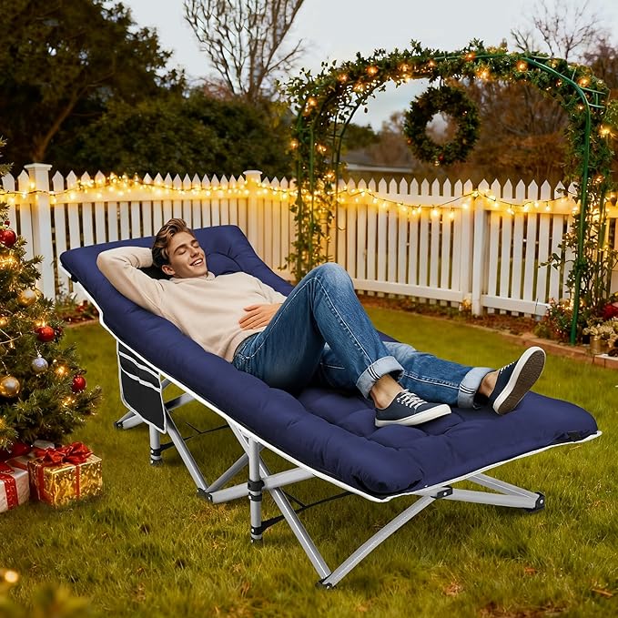 Portable Camping Cot, Sleeping Cot for Adult, 28" Extra Wide Heavy Duty Folding Cot Max Load 600LBS with Thick Mattress, Portable Camping Bed for Camp Outdoor/Office, Home Nap (Blue)