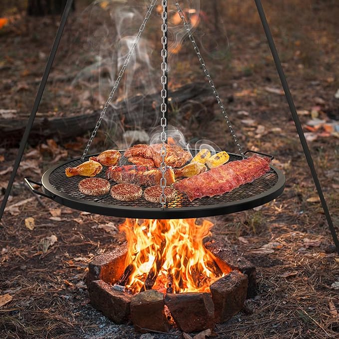 onlyfire Round Fire Pit Grill Grate, Heavy-Duty Steel Cooking Grate with X-Marks Design, Portable Campfire Grill for Outdoor BBQ, Camping, Picnics - 30 Inch