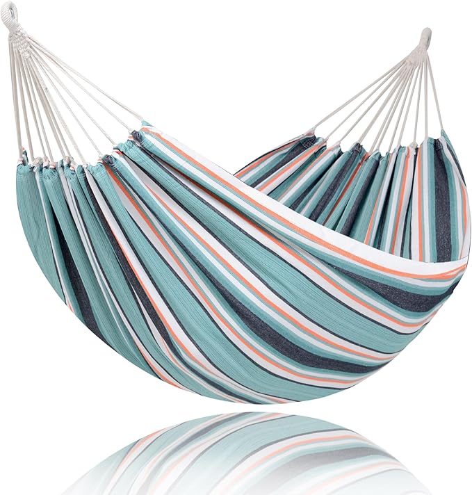 SUNCREAT Hammocks Outdoor Camping Double Hammock, 2 Person Patio Hammock, Green & Red