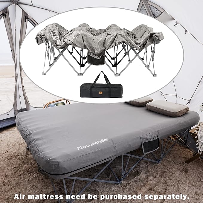 Naturehike CosyWild 2 Person Camping Cot Frame Only, Air Mattress Not Included, Folding Full Size Camping Bed Frame with Side Pocket and Carry Bag