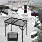 jkwokback Grill Table Camping Table Portable Folding Table,Height Adjustable Collapsible with Mesh Desktop,Lightweight Metal Table for Camp, BBQ, Picnic, RV, Outdoor Cooking, Travel