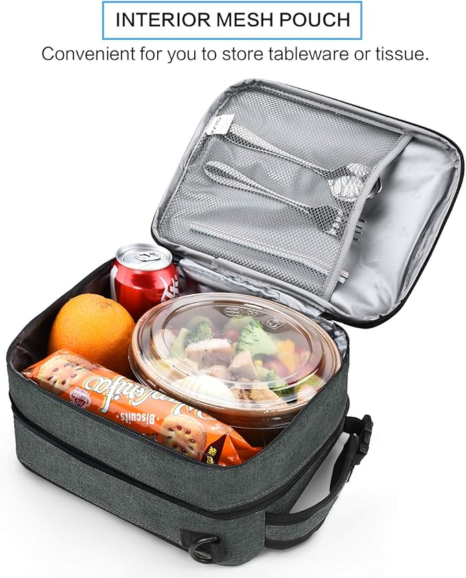 Tirrinia Expandable Insulated Lunch Bag for Men Women – Leakproof Reusable Cooler LunchBox for Kids & Adults with Shoulder Strap, Perfect for Work, School, Office, Travel,Charcoal