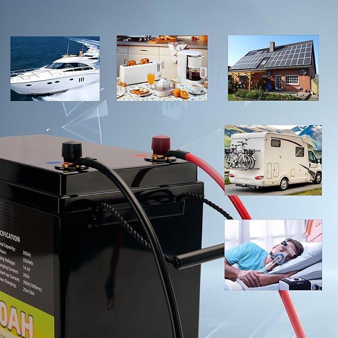 LiFePO4 Lithium Battery, 12V 280Ah, 3584Wh, Built-in 200A BMS, 6000+ Deep Cycles, for RV, Camping, Boats, Trolling Motor, Solar Home System