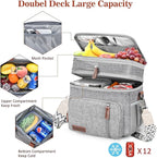 LOKASS Lunch Box & Lunch Bag for Women Men Double Deck, Large Insulated Adult Lunch Box Leakproof Lunchbox Cooler Bag for Work Picnic Beach,（Gray16L）