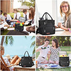 LOKASS Expandable Lunch Box for Women Men | Adult Lunchbag Cooler Tote Bag with Adjustable Shoulder Strap | Insulated Reusable Womens Lunch Bags for Work Camping Beach | 16L, Black