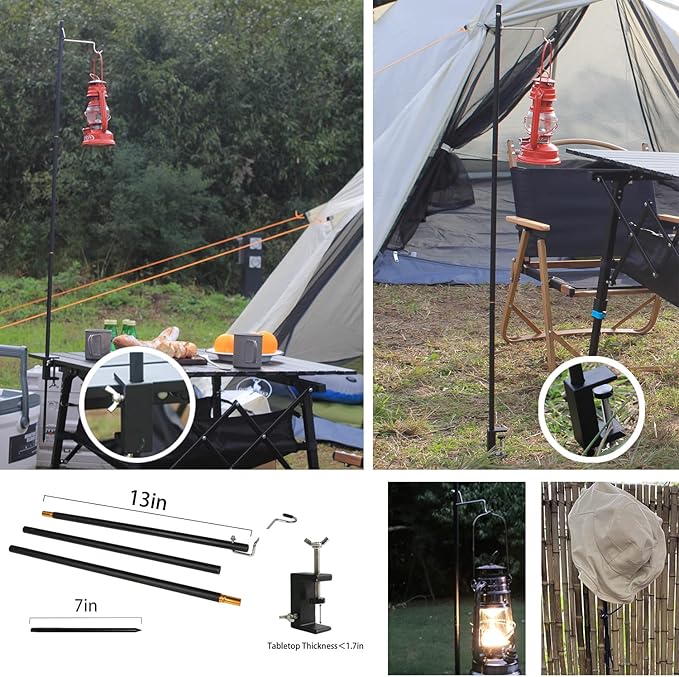 Folding Camping Table Portable with Large Storage Organizer and Lantern Pole, Lightweight Compact Aluminum Foldable Table for Outdoor, Picnic, Fishing, Backpacking, Hiking, Cooking