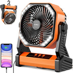 20000mAh Battery Powered Camping Fan, 58Hrs Rechargeable Portable Fan, 400LM Light, 360° Hook, Whisper Quiet Battery Operated Fan for Outdoor Car Travel Hurricane Camping Gear Essentials Power Outages