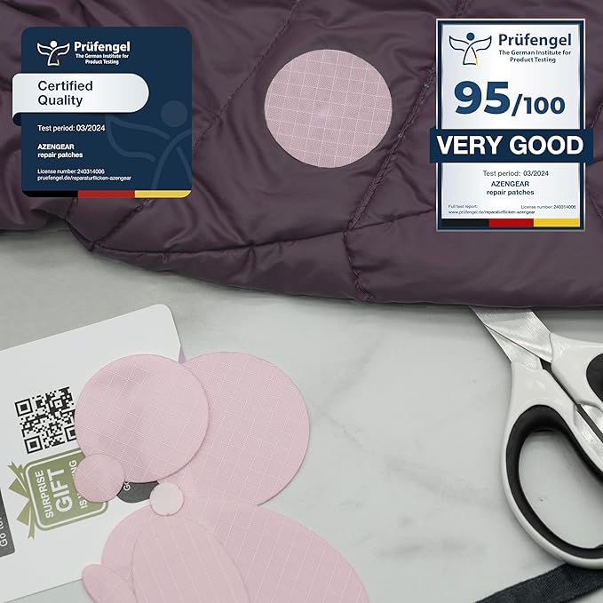 aZengear Repair Patches for Jackets, Tent, Shoe Toe, Air Mattress, Inflatables, PVC Gear - Waterproof, Self-Adhesive, Tear-Cold-Heat-Resistant, Down Puffer Coat (11 Pcs, Dusty Rose)
