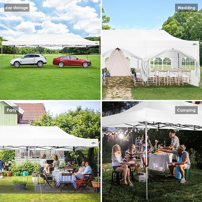 COBIZI 10x30 Heavy Duty Pop up Canopy with 8 sidewalls Party Tent for Parties Weddings Events UPF 50+ Waterproof Commercial Gazebo with Roller Bag, White(Frame Thickened)