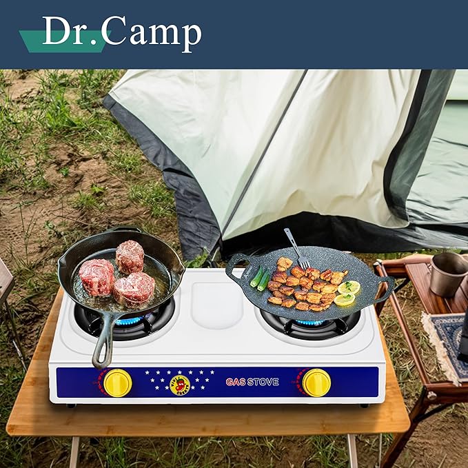 20000 BTU power outdoor camp yard hiking camping propane stove cooker grill with CSA listed regulator and gas hose, white color