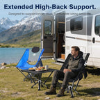Utility-Grade High-Back Folding Chair — Stable One-Piece Structure, Extended Back Support for Longer Sitting, Reinforced Aluminum Frame, Portable Chair for Camping, RV & Outdoor Use
