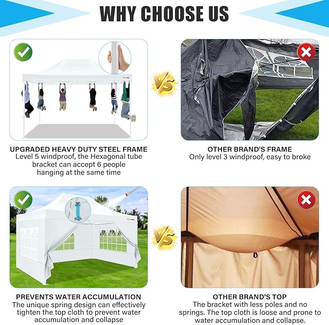 HOTEEL 10x15 Heavy Duty Pop Up Canopy Tent for Parties Event Wedding Commercial Instant Canopy Portable Shelter Folding with Roller Bag, Waterproof UV Resistant, Upgraded Thick Hexagonal Legs, White