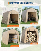 6x6FT Carport, Heavy Duty Motorcycle Shed with Waterproof PE Tarp, Portable Outdoor Storage Shed for Bikes and Firewood, All-Weather Car Shelter with Roll-Up Zipper Door, 6x6FT, Gray
