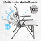 SUNNYFEEL Folding Camping Chair Outdoor Reclining Adjustable 3 Position Heavy Duty Adults 500 LBS Capacity with Hard Armrests & Cup Holder, Blue Ergonomic Chairs for Outdoor, Camp, Beach, Travel, RV