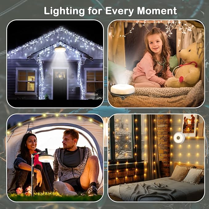2-Pack Camping String Lights, 4 in 1 Outdoor Camping Lantern with 8 Lighting Modes(32.8Ft), Quick 30s Recovery, Waterproof, Type-C Fast Charging, Portable Lights for Camping/Yard/Hiking