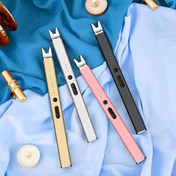 LcFun 3 Pack Candle Lighter Electric USB Rechargeable Plasma Arc Lighter with Safety Lock, Windproof Flameless Long Matches for Candle, Grill, BBQ, Camping, Gas Stoves (Gold,Pink,Silver)
