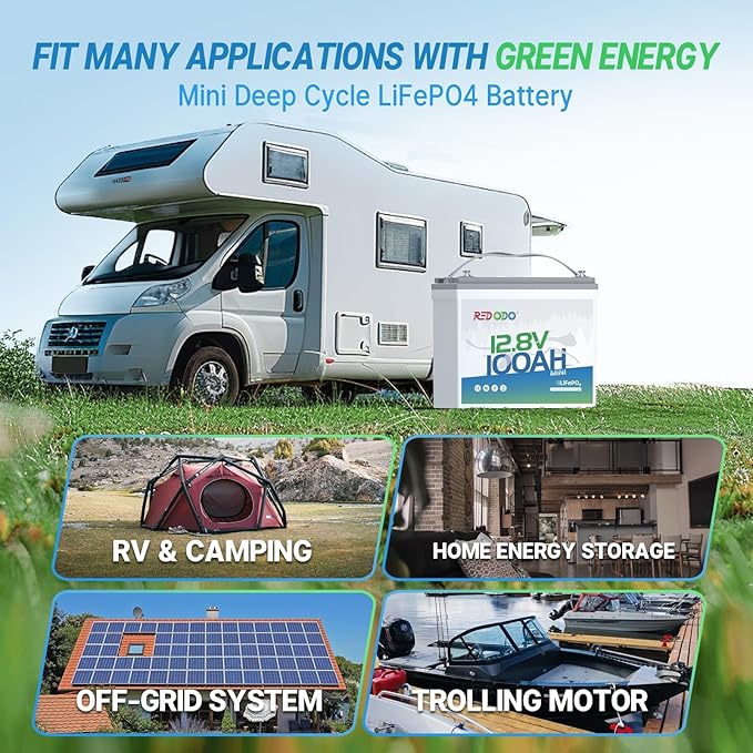 Redodo 12V 100Ah MINI Lithium Battery, Smaller LiFePO4 Lithium Battery with Up to 15000 Deep Cycles, 10 Years Lifetime, Upgraded 100A BMS for RVs, Trolling Motors, Off Grid and Solar Home 2 PACK