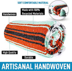 Authentic Extra Large Mexican Blanket - 70"x50" Handwoven Yoga, Serape, Artisanal Falsa, Beach, Camping, Picnic, Outdoor Blanket (Mint Orange)