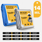 Tarp 10x20 Feet 14 Mil Heavy Duty Waterproof Tarp, Large Multipurpose Cover with Brass Grommets and Reinforced Edges, UV Resistant Thick Poly Tarps for Outdoor Camping Tent Pool Car, Blue