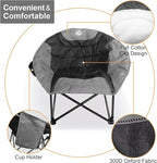 Northroad Folding Compact Camping Moon Chair, Outdoor Padded Saucer Round Chair w/Cup Holder Supports up to 300 lbs for Beach Hiking Fishing Picnic Lawn,Black