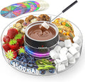 FEPPO Cordless Electric Fondue Pot Set with Mood Light, 2*4500mAh Rechargeable Battery Powered, 7 Game Cards & Detachable Taco Serving Tray, Melted Chocolate Cheese for Outdoor Indoor Parties Camping