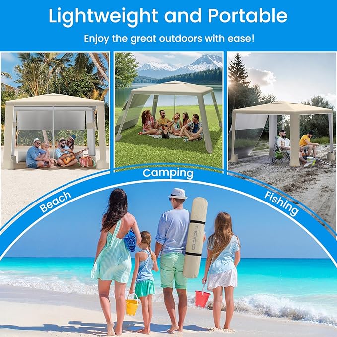 MoKo Beach Cabana, 8'×8' Large Beach Canopy with Side Wall, UPF 50+ Protection Easy Setup Beach Tent Sun Shelter, Adjustable Height Wind Resistant Cabana Beach Tent for Whole Family, Khaki