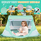 Baby Beach Tent, Pop Up Beach Tent Sun Shade for Beach, UPF 50+ UV Protection Sun Shelters for Infants with Carry Bag for Outdoor Travel, Camping(Green)