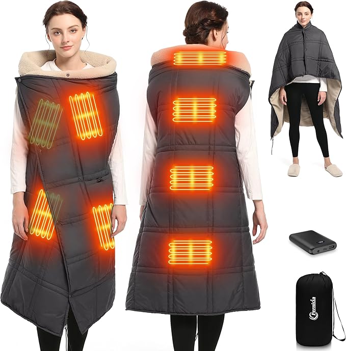 FERNIDA Heated Blanket Battery Operated, Cordless Heated Blanket with Rechargeable Battery Pack, 59" x 47" Wearable Portable Electric Heating Blanket for Camping Home Car