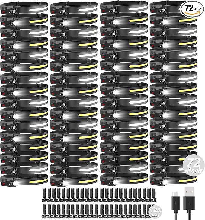 Aikertec 72 Pack Headlamp, 230°Beam Headlamp for Adults, Super Bright Camping Headlamp & Spotlight, Motion Sensor, Lightweight Headlights Flashlight for Hardhat, Running