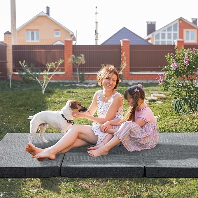 BDEUS Tri-Fold 4" Memory Foam Mattress Twin Size Portable Bed, Foldable Floor Mat for Adults & Kids, Washable CertiPUR-US Certified Cover, Lightweight for Travel/Camping/Yoga