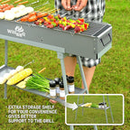 WILLBBQ Charcoal Grills Commercial Quality Portable Hibachi BBQ Lamb Skewer Folded Camping Barbecue Grill for Backyard Outdoor Cooking Use (39.4x7.1x5.1 inch With Accessories)