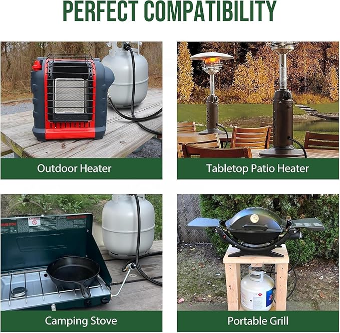 12 Feet Propane Hose Adapter 1lb to 20lb，Propane Adapter 20lb to 1lb Converter, Propane Tank Adapter Hose 20 lb To 1 lb for Buddy Heater/Weber Q Grill/Coleman Stove/Blackstone Griddle