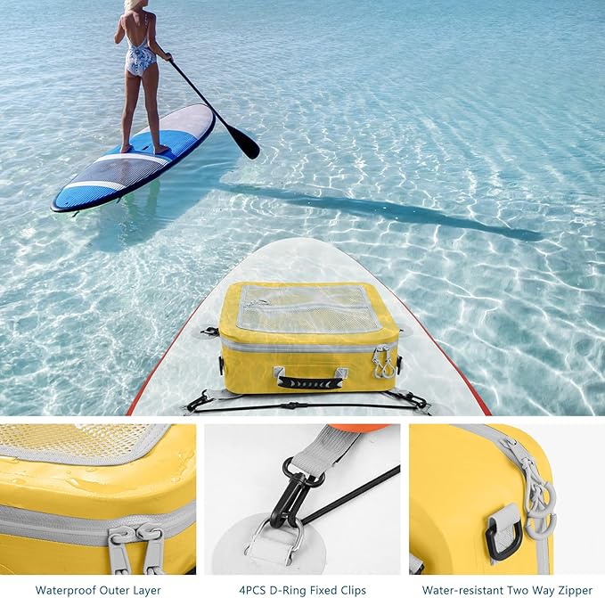 Waterproof PVC Paddleboard Cooler Deck Bag - 12 Can Soft Insulated Cooler for Paddleboarding, Camping, Kayaking