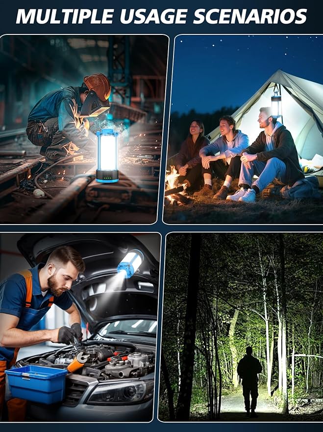Foldable Camping Light Rechargeable Lantern, 10400mAh Portable Flashlight, Cordless Work Light with 3 Modes, 4100LM, LED Tent Light for Camping, Hiking, Fishing compatible with Tripod